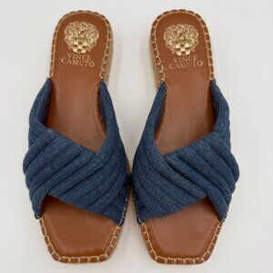 Vince Camuto Melysa Crossband Slide Sandals Denim Slip-on Channel Quilting 7.5M